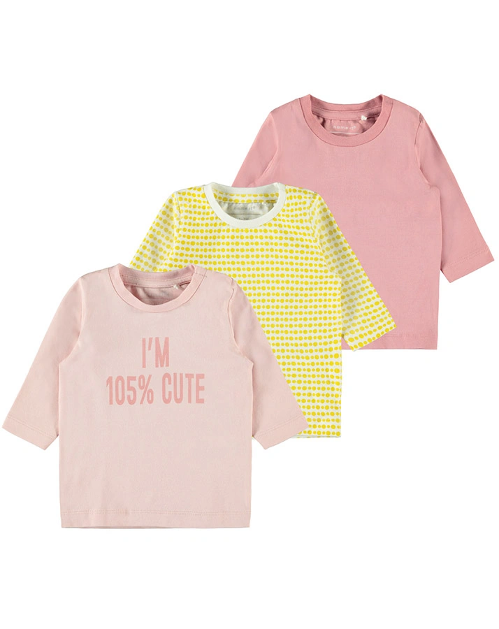 Langarmshirt NBFNUKA 3er-Pack in rosa/gelb