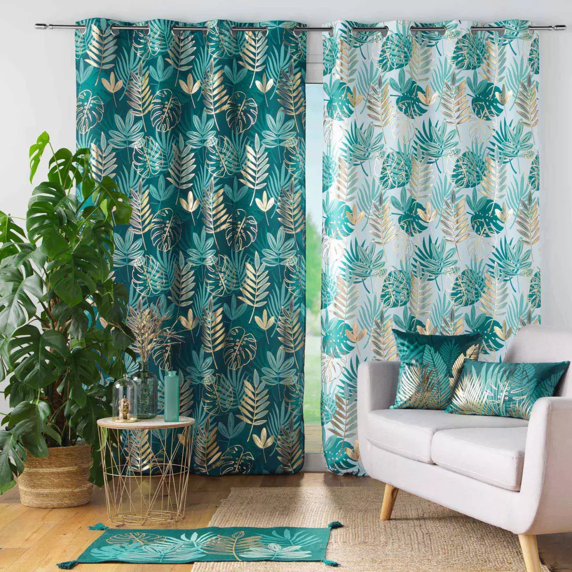 Rideau oeillets (140 x 260 cm) Ornella Vert émeraude