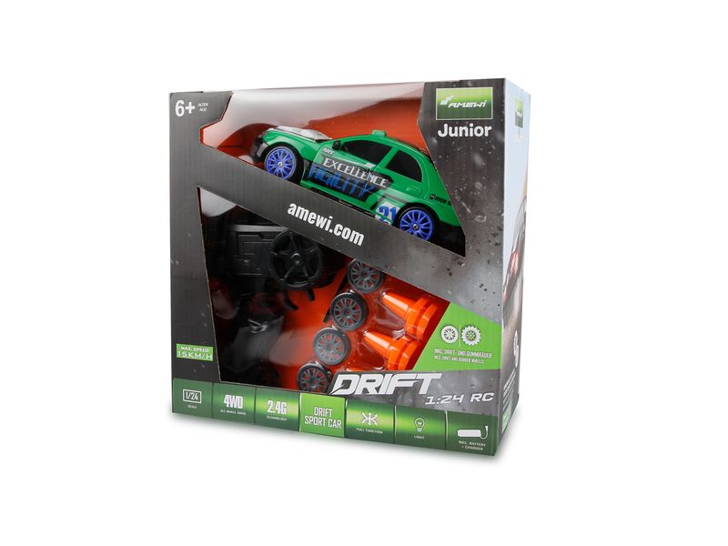 Amewi Drift Sport Car 4WD Grün, RTR, 1:24 Ferngesteuertes Drift-Auto für Kinder ab 6 Jahren