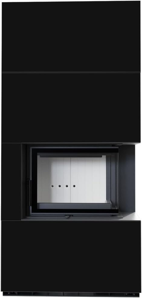 KRATKI Kaminbausatz FLOKI BOX rechts 8 kW Ø 160 Quarzsinter NERO ASSOLUTO mit Türfeder