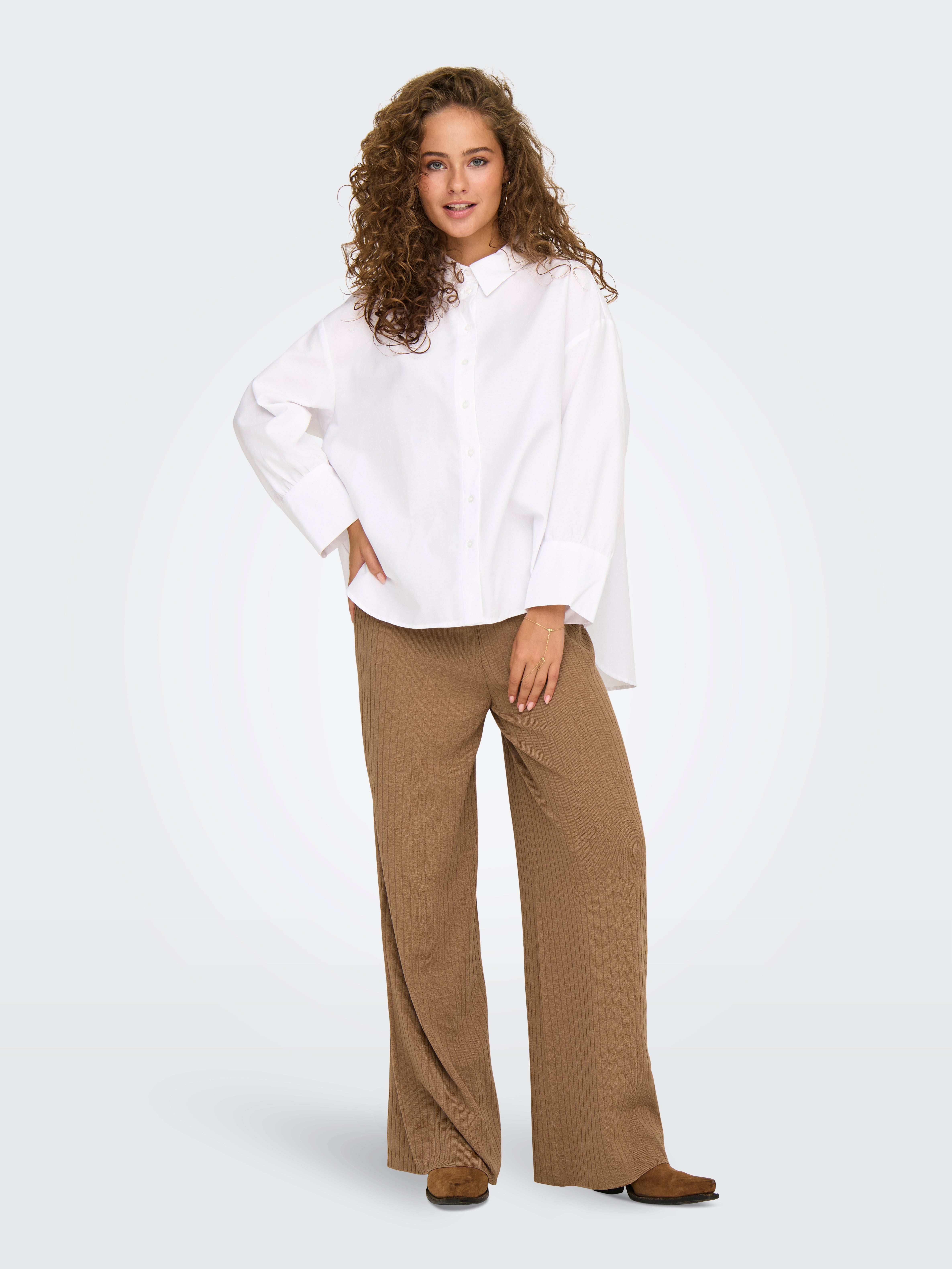 ONLTHELMA Mittlere Taille Weiter Beinschnitt Gestrickte Hose Toasted Coconut