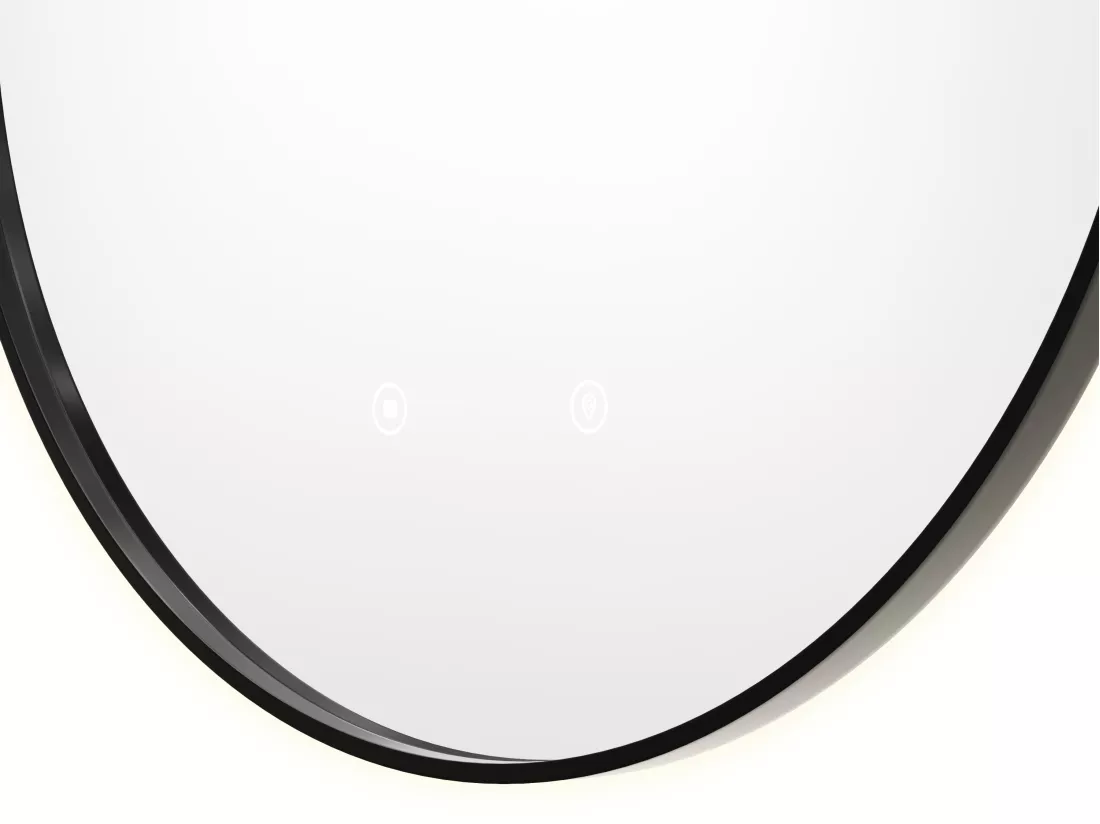 Miroir de salle de bain lumineux rond anti buée avec contour noir - D60 cm - PEONIA