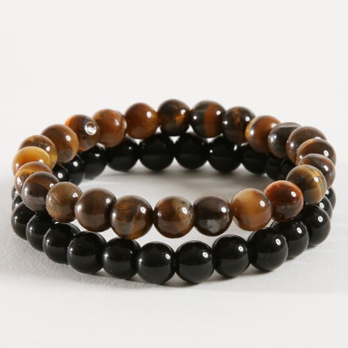 Lot De 2 Bracelets Tigers Eye Natural Noir Marron