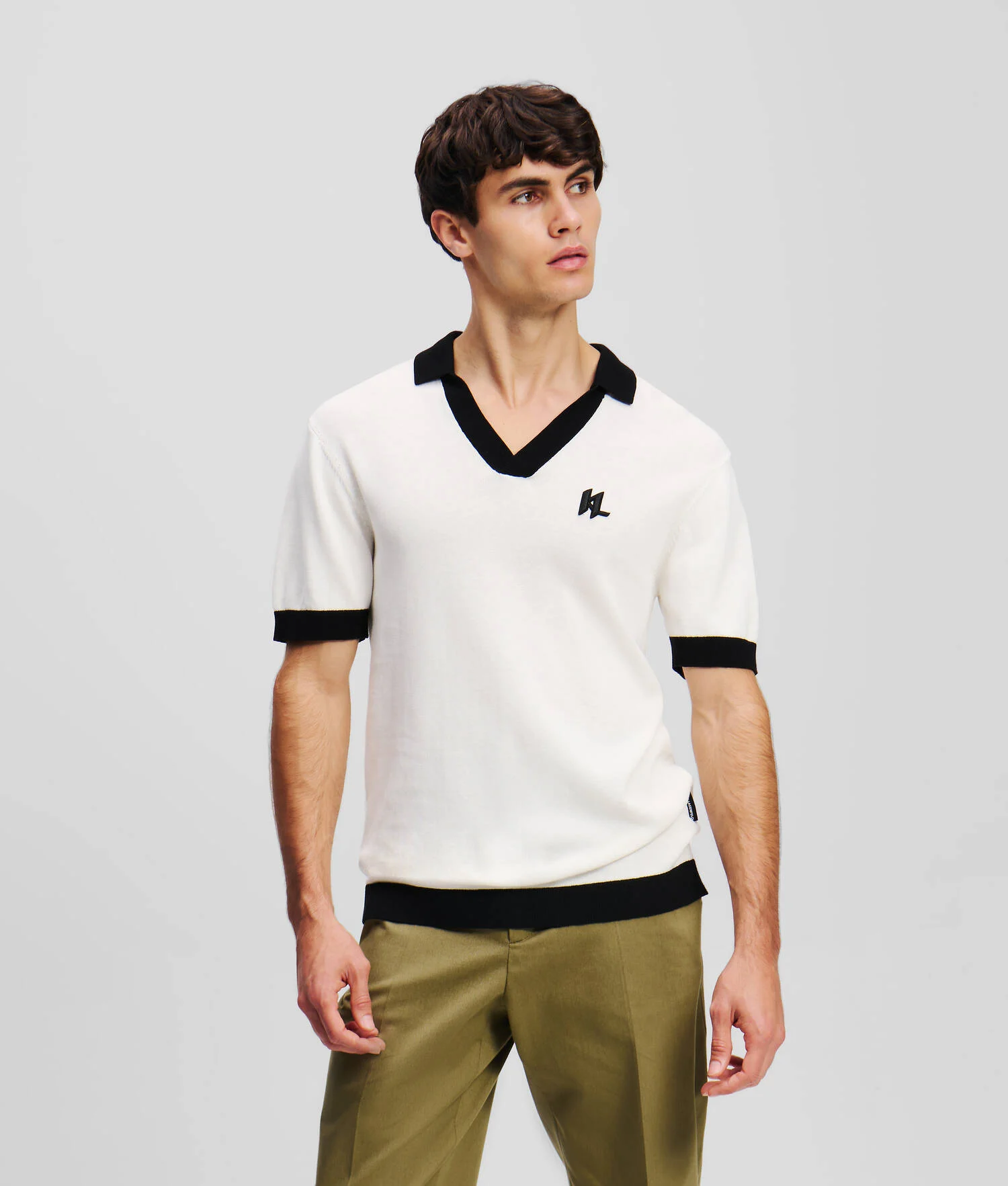 POLO EN TRICOT IMPRIMÉ KL MONOGRAM - Crème Cannoli