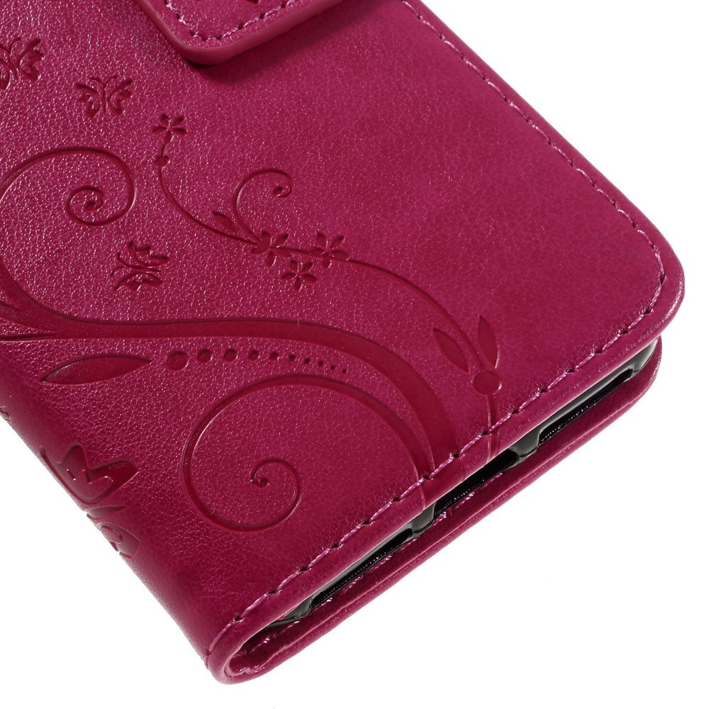 iPhone SE (2022/2020) / 8 / 7 Leder Tasche mit Kartenfach   Handschlaufe Butterfly Flowers - Pink