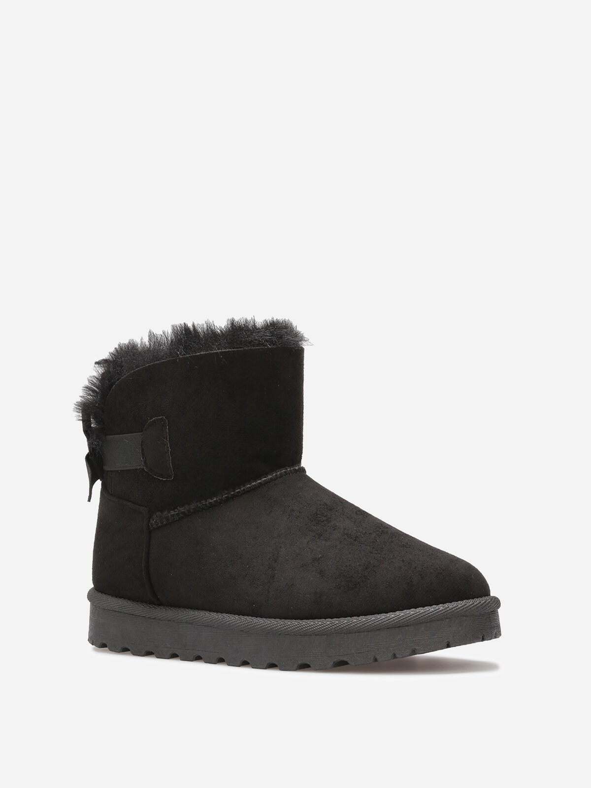 Boots en suédine fourrées à ruban noué- Noir