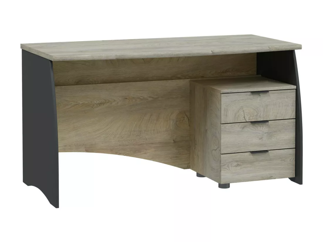 Bureau Davell, Bureau, Table d'étude PC avec 3 tiroirs, 136x67h74 cm, Chêne et Anthracite