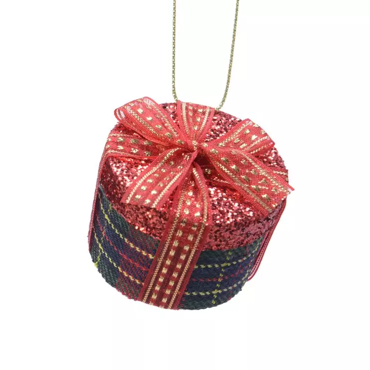Suspension de fête (H4 cm) Cadeau rond pailleté Rouge