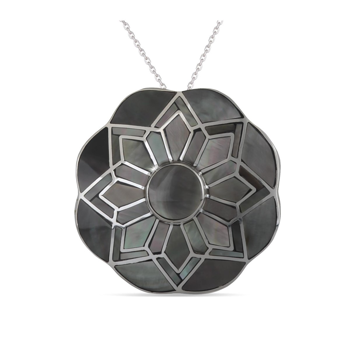 Pendentif Nacre Grise Rosace sur Argent massif | Aden Boutique
