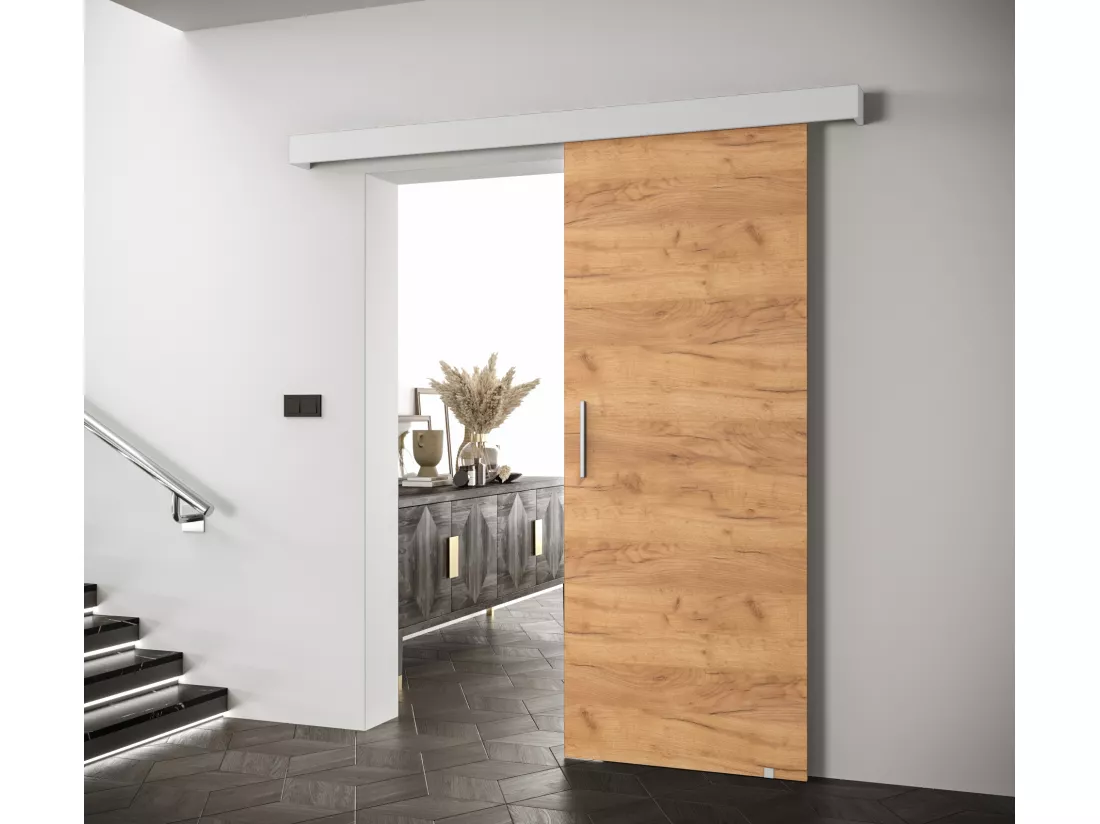 Portes coulissantes Salwador I 80x204 cm (Chêne Craft / Blanc / Argent)