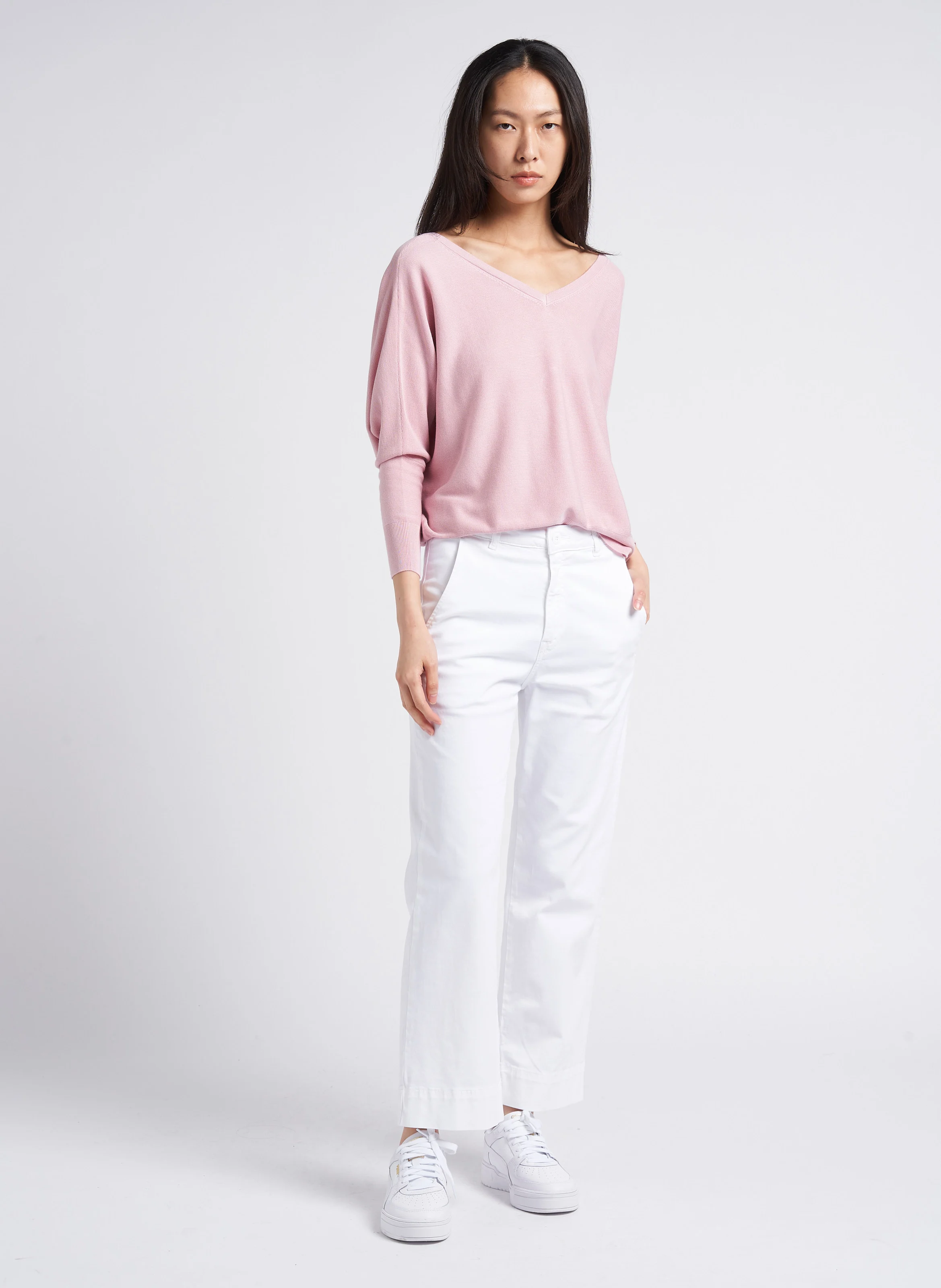 PALTROW - Pantalon 7/8 ème taille haute en coton | Blanc