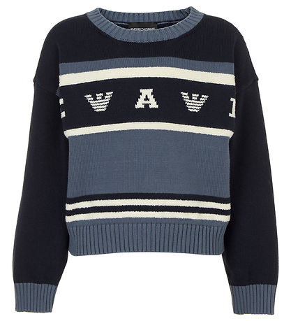 Emporio Armani Bluse - Strik - Støvet Bl?/Navy/Hvid