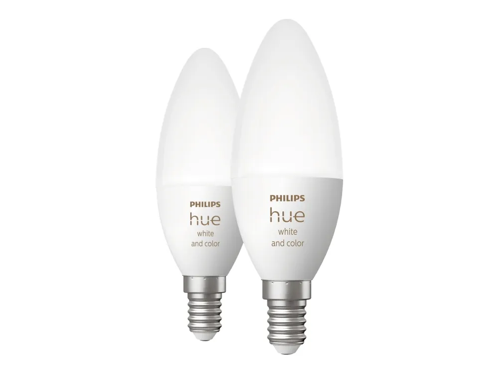Philips Hue White and Color Ambiance - LED-lyspære - form: B39 - E14 - 4 W (tilsvarende 25 W) - klasse G - 16 millioner farver/varmt til køligt hvidt lys - 2000-6500 K (pakke med 2)
