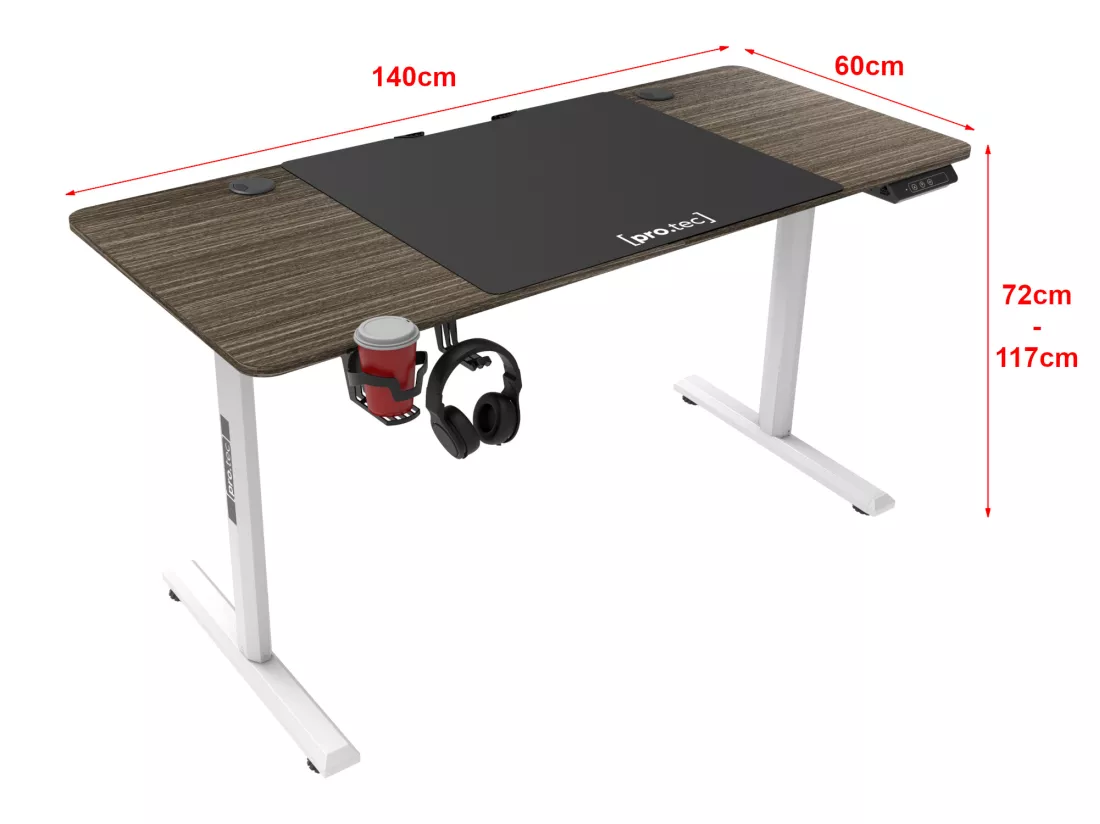Bureau électrique Hayward à hauteur réglable 140 x 60 x 72 - 117 cm effet bois foncé [pro.tec]