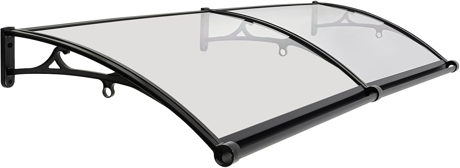 Vordach für Haustür 200x60 cm, Überdachung Haustürvordach, Polycarbonat Überdachung, Aluminiumlegierung Halterung, UV-Schutz, Regenschutz, Schneeschutz (Transparentes Überdachung + Schwarze Halterung)