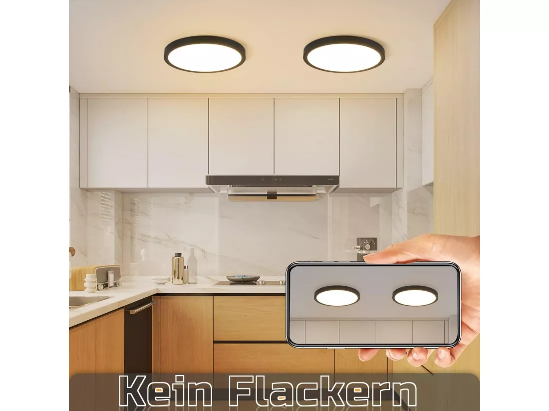NETTLIFE Plafonnier LED plafonnier plat chambre lampe Ø22cm lampe salle de bain noir 15W IP44