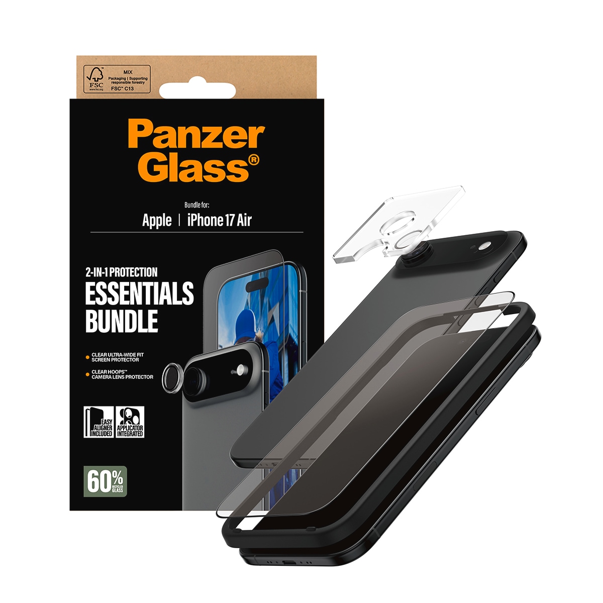 CARE by PanzerGlass Displayschutzglas »2-in-1 Protection Essentials Bundle« für Apple iPhone Air Displayschutzfolie, Schutzfolie, Bildschirmschutz, kratz- & stossfest