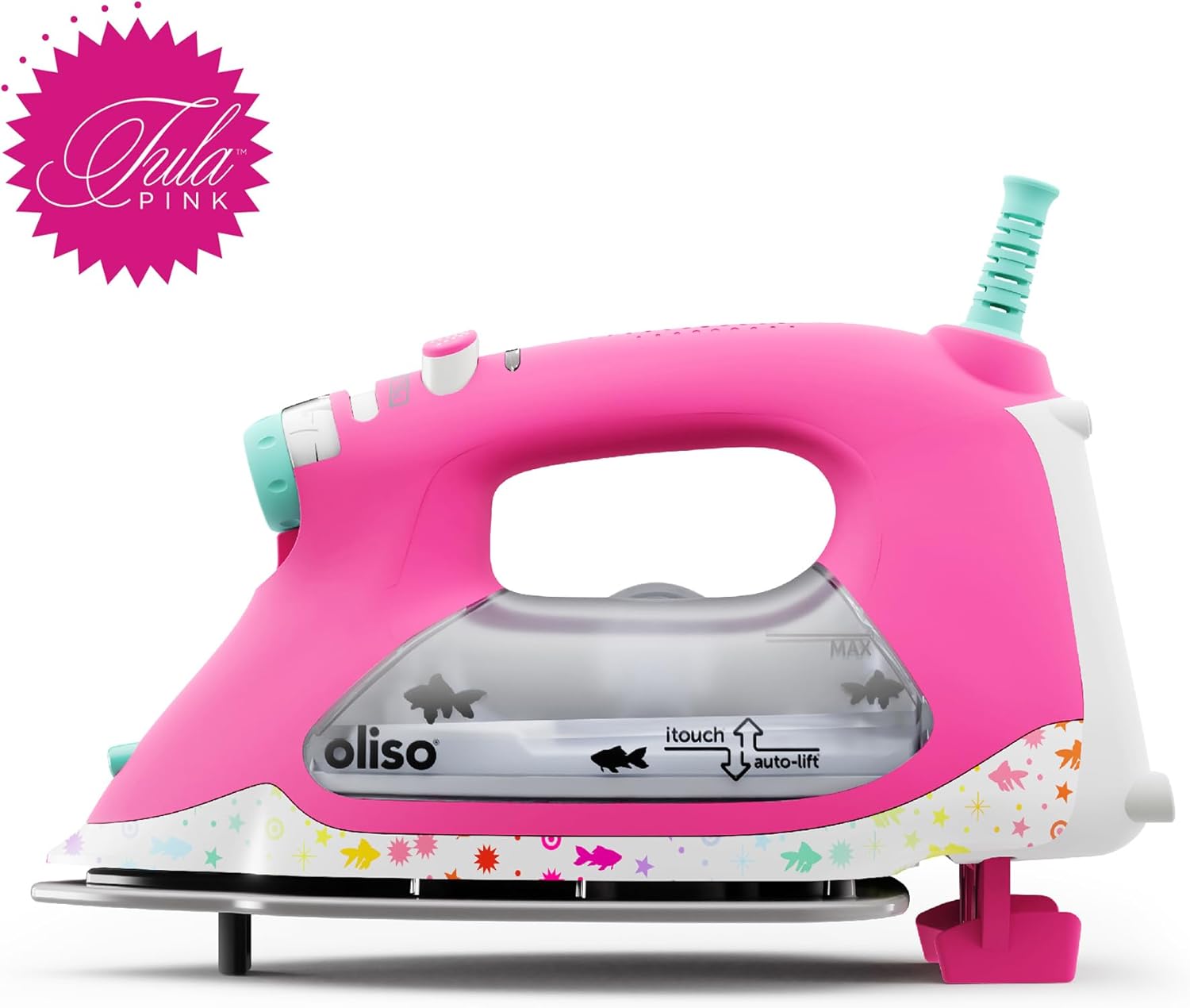 oliso TG1600 Pro Plus SmartIron mit automatischem Lift – zum Bügeln von Kleidung, Nähen, Quilten und Basteln | Diamond Ceramic-Flow-Bügelsohle, Tula Pink