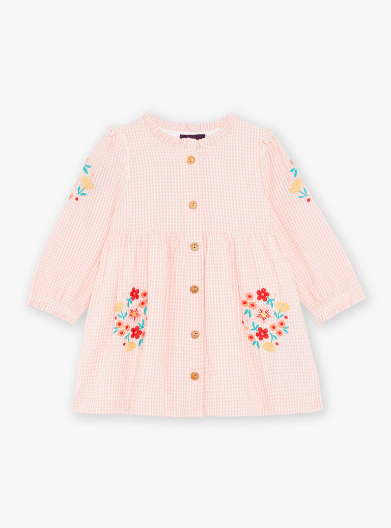 Robe vintage rose et blanc en seersucker