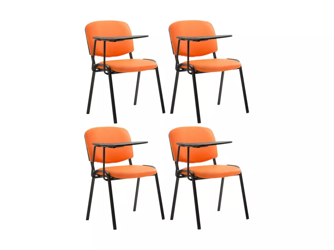 Lot de 4 Chaise de conférence - Similicuir & Métal noir mat - Orange - Ken mit Klapptisch