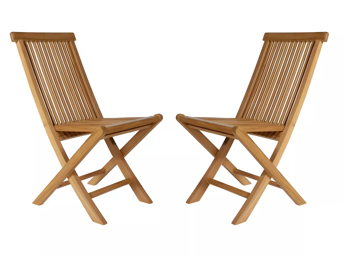 Salle à manger de jardin en teck : une table extensible L.180 / 240 cm et 6 chaises pliantes - Naturel clair - BYBLOS II de MYLIA