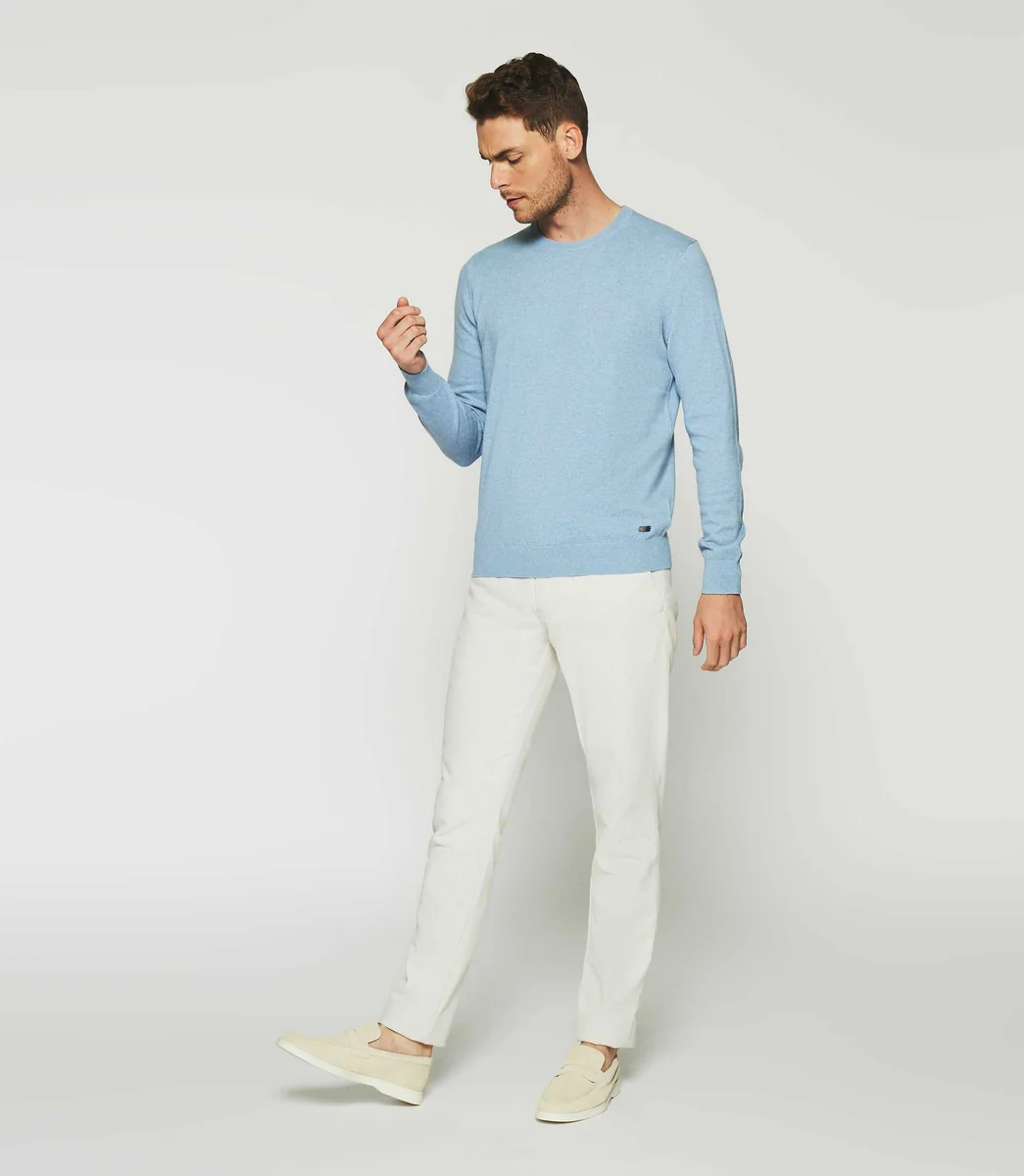 Pull col rond en coton cachemire bleu ciel DRISS