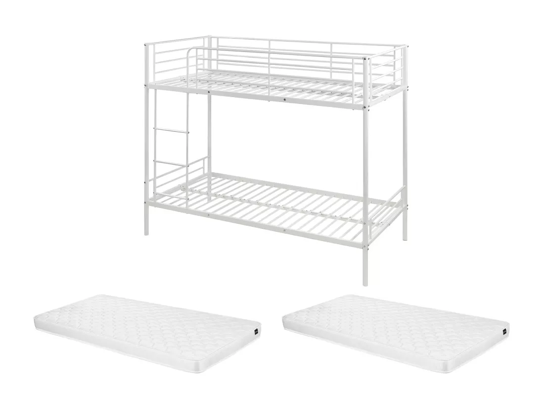 Lits superposés DUOTIS II - 2 x 90 x 190 cm - Blanc + matelas