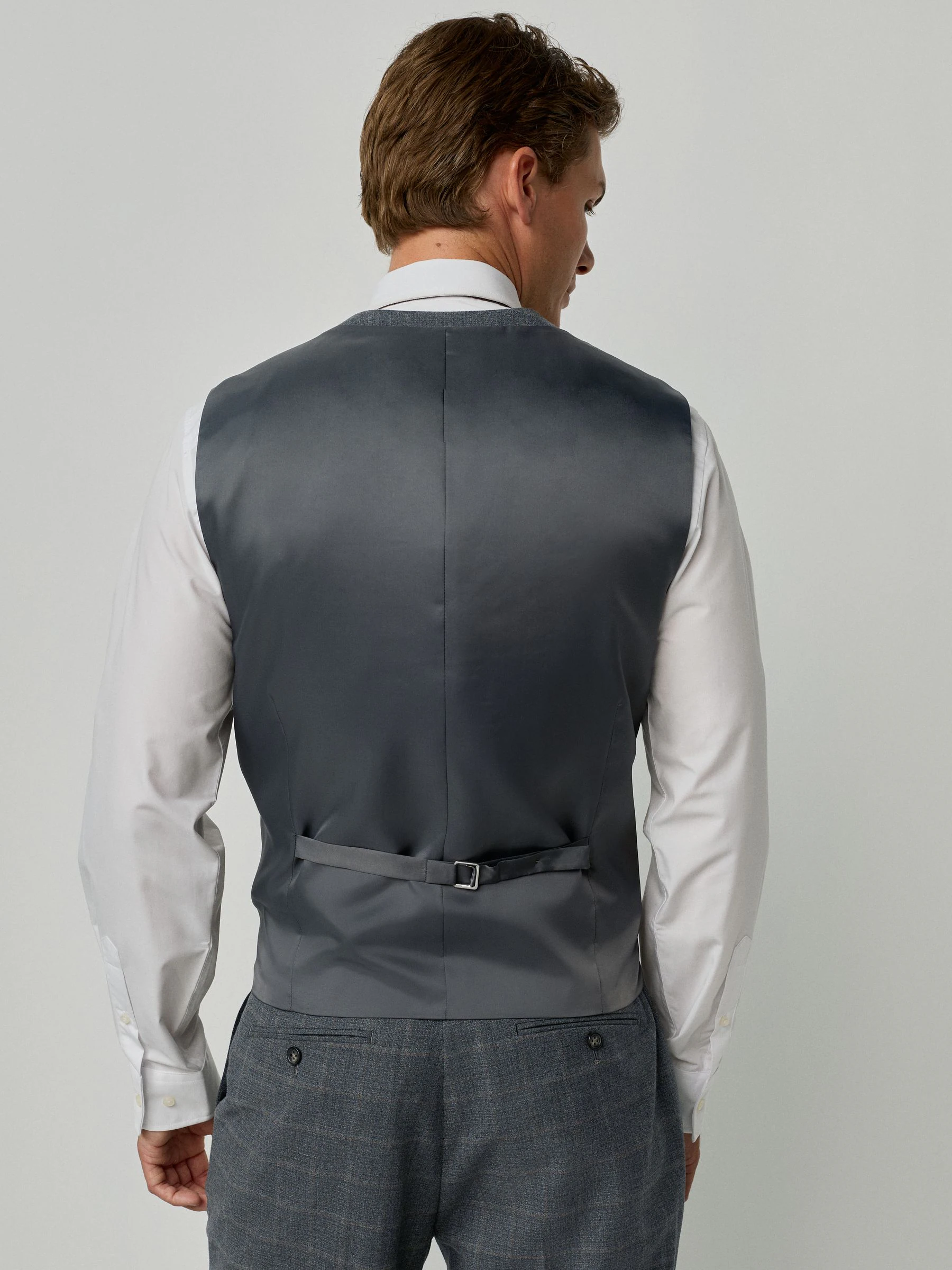 Grijs - Tailored Fit Check Flannel Suit Waistcoat