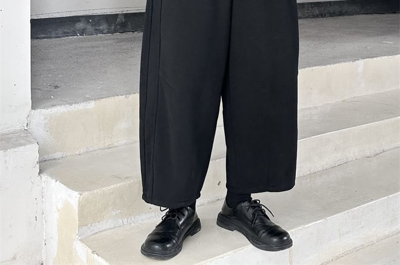 SIMPLE BLACK - Hoge taille effen wijde broek