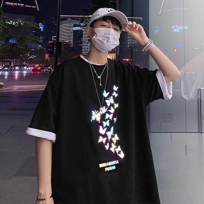 emeisa - Reflecterend vlinderprint T-shirt met elleboogmouwen