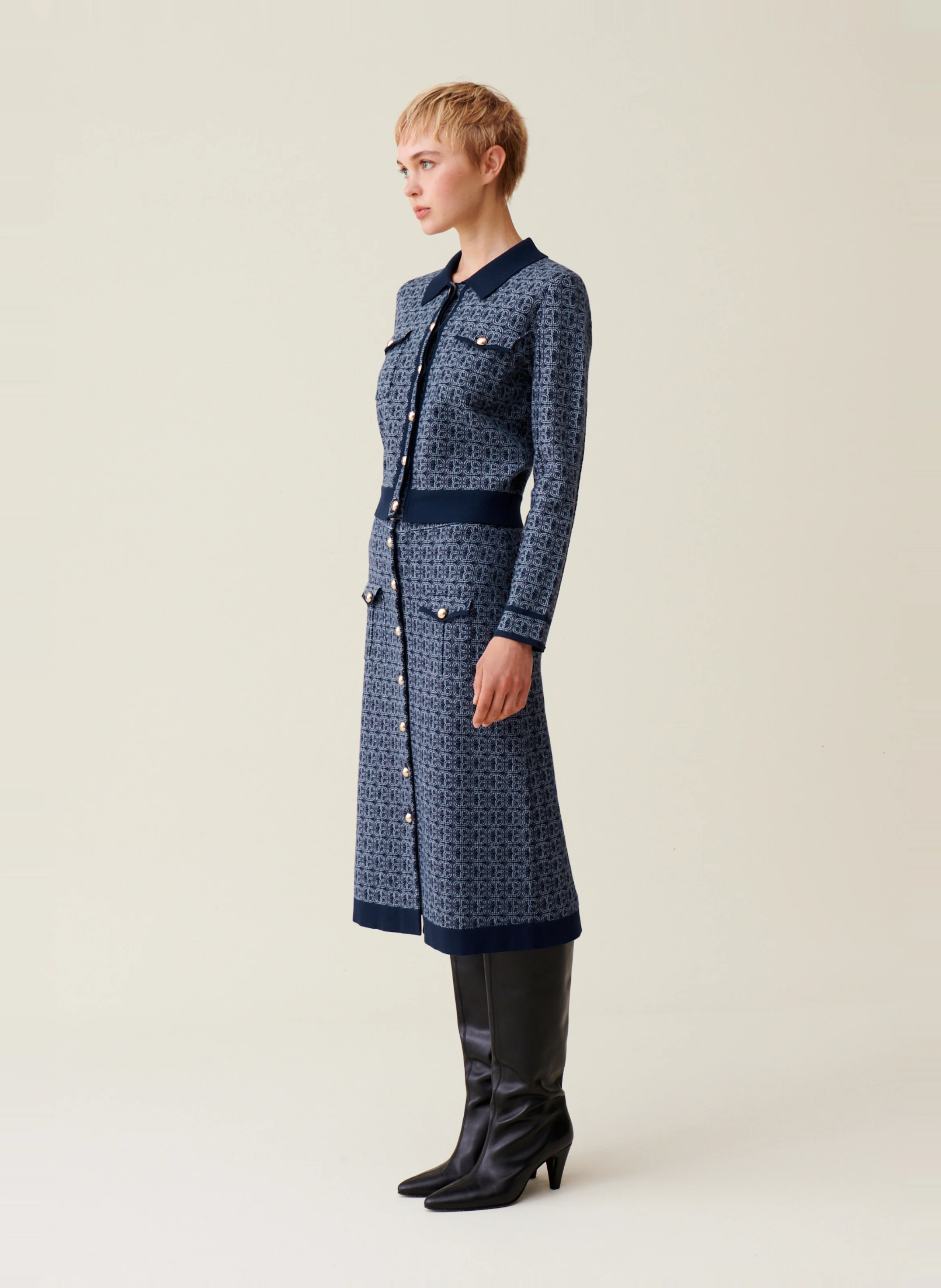 Cardigan droit monogramme| Bleu