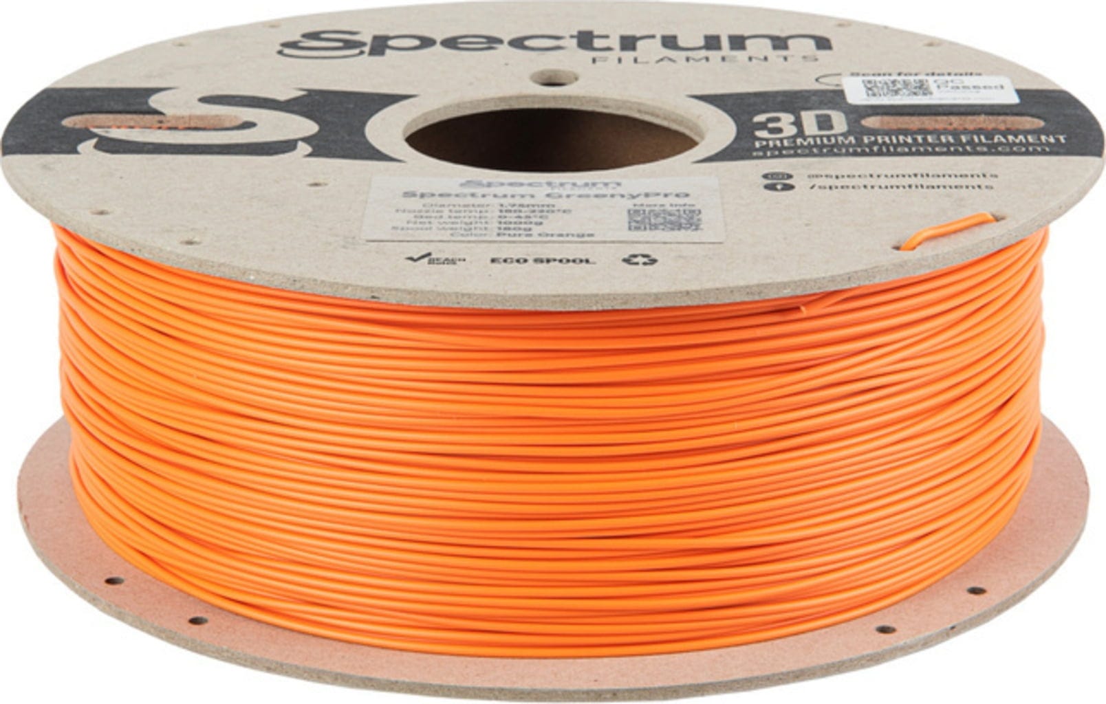 Spectrum  GreenyPro Pure Orange, 1,75 mm / 1000 g    Bio-Performance-Filament mit hoher Temperaturbeständigkeit in Pure Orange