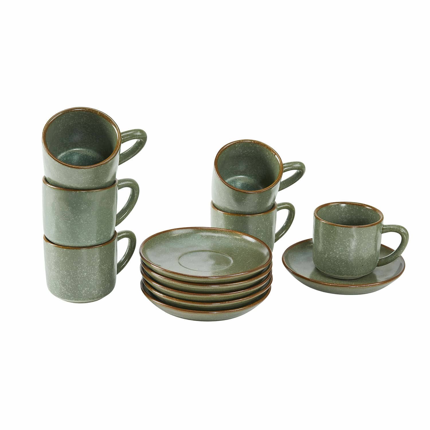 Tasse mit Untertasse 6er Set Biarré türkis/braun