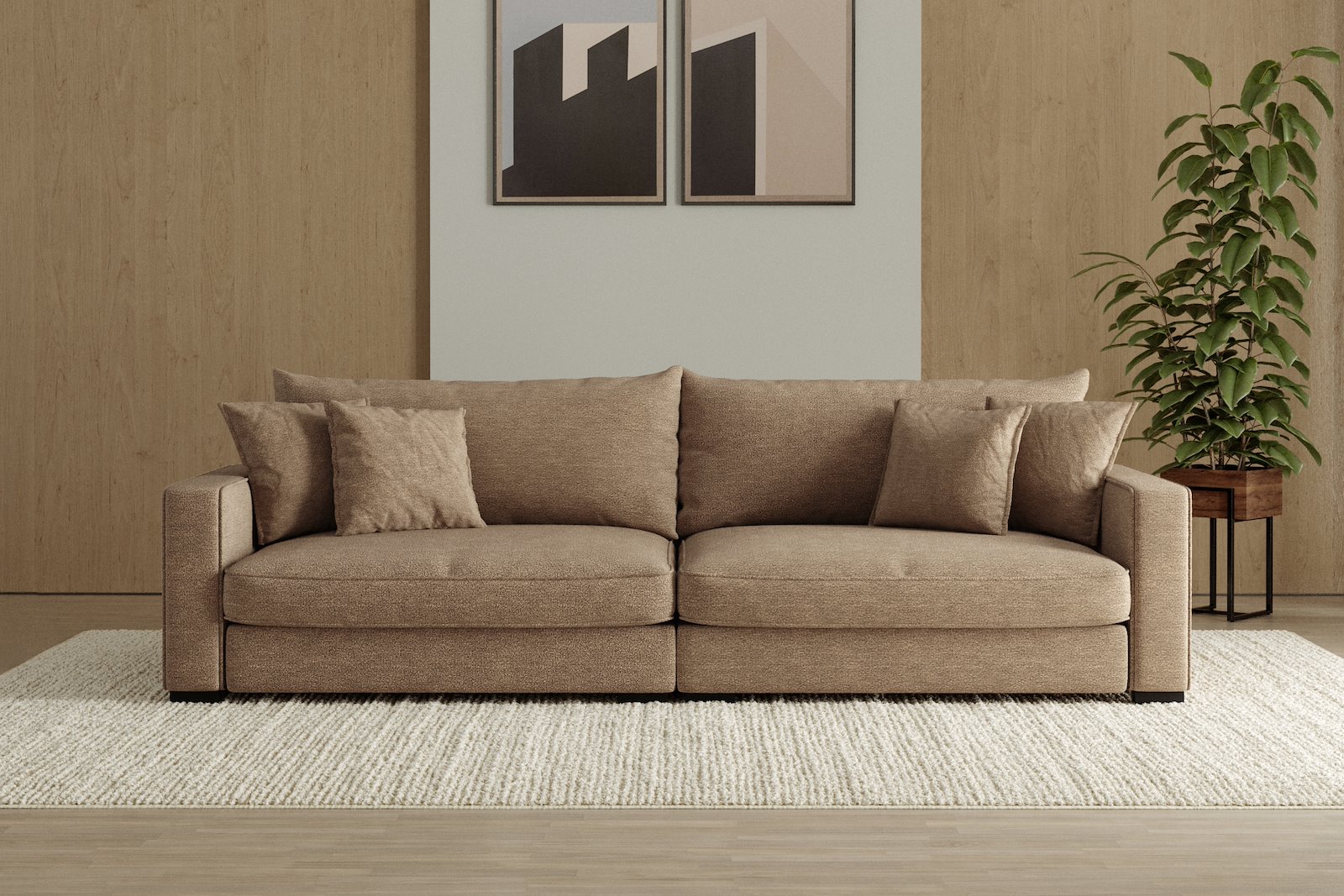 Rossi 4-seter sofa Tekstil Beatto 1012 Brown, arm B med sorte ben. Std. Komfort.
