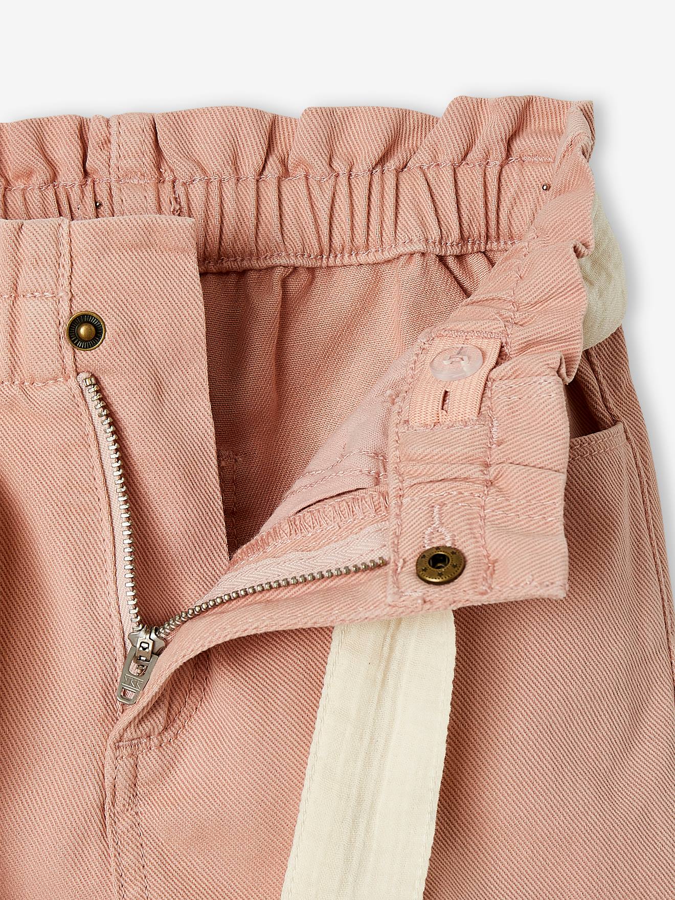 Shorts estilo paperbag com cinto de chiffon de algodão para meninas na cor verde-água