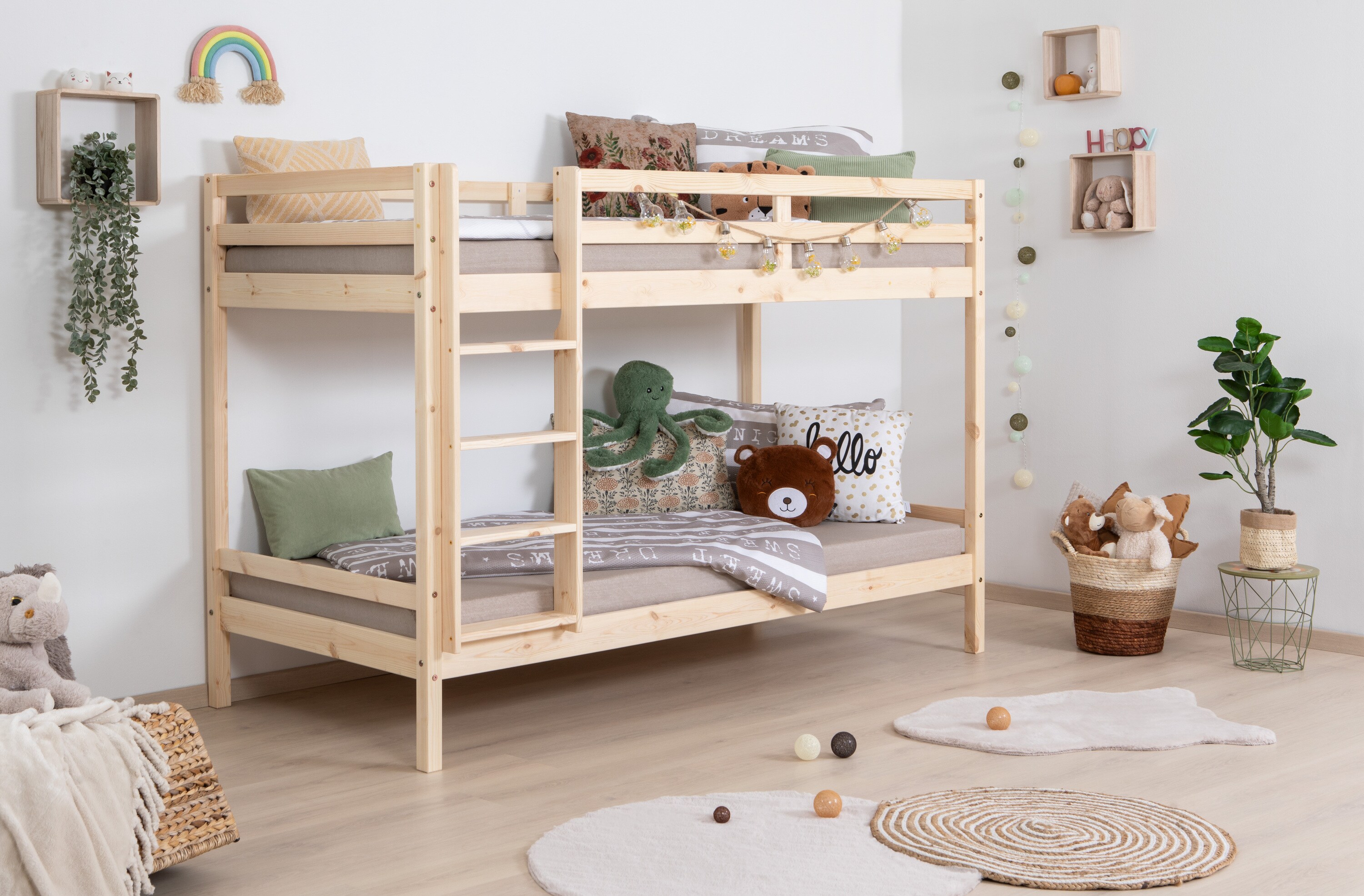 TiCAA Etagenbett Stockbett Rene Kiefer massiv Natur