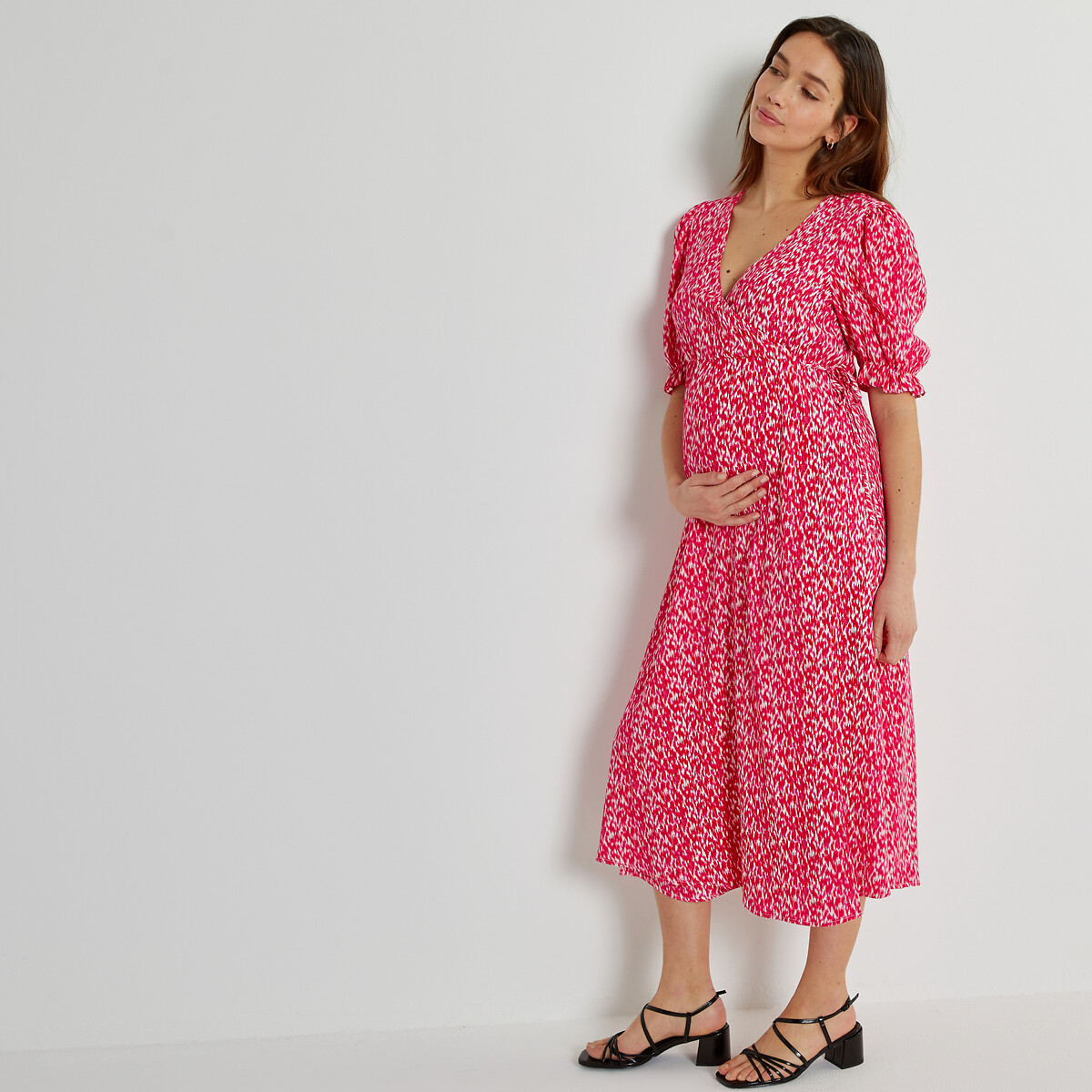 COLEÇÕES LA REDOUTE<br>Vestido envelope para gestantes, estampa gráfica