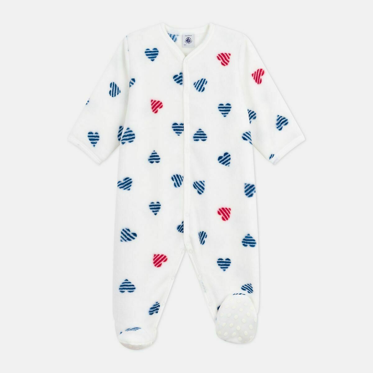 PETIT BATEAU<br>Pijama de bebê em fleece com estampa de coração, inverno