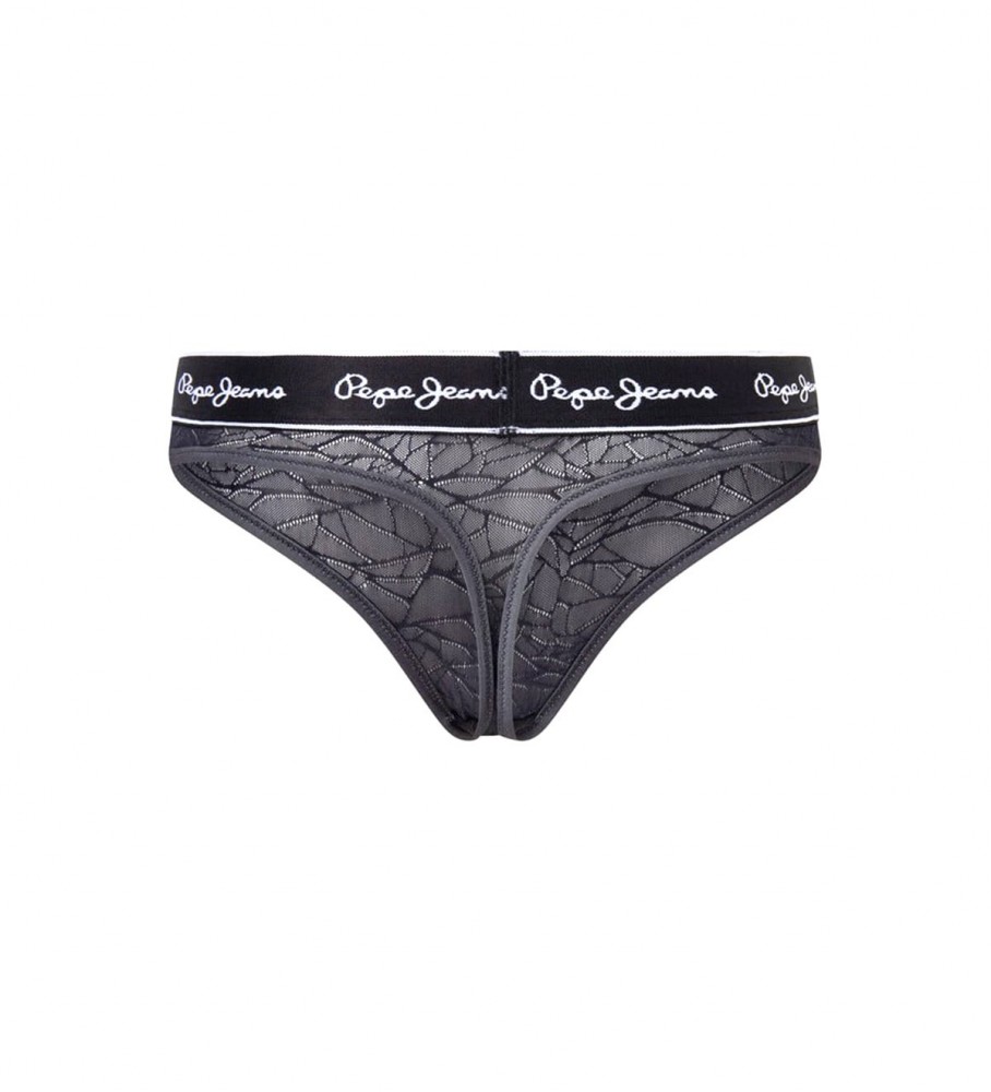 Calcinha fio dental clássica Pepe Jeans em tela preta