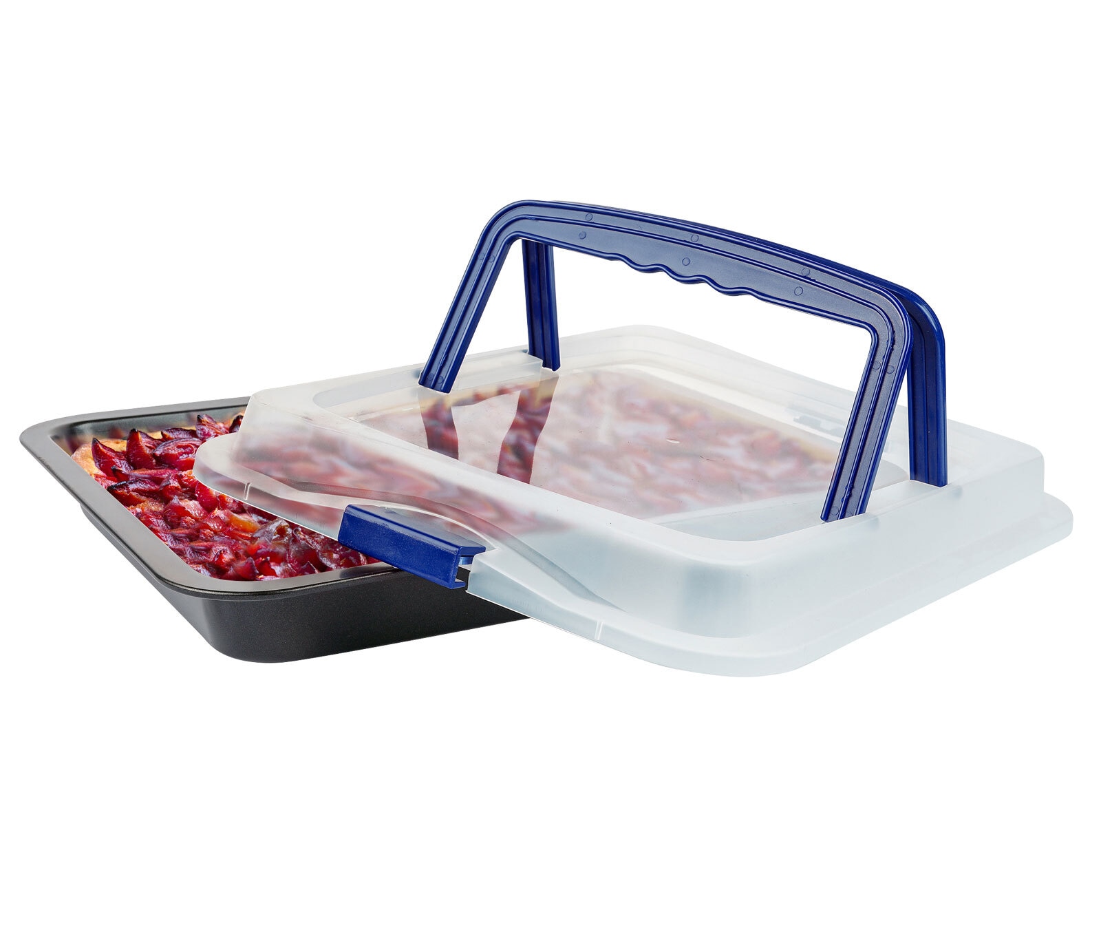 Back-/Auflaufform mit Haube und Tragegriff schwarz transparent blau 40x8x32cm