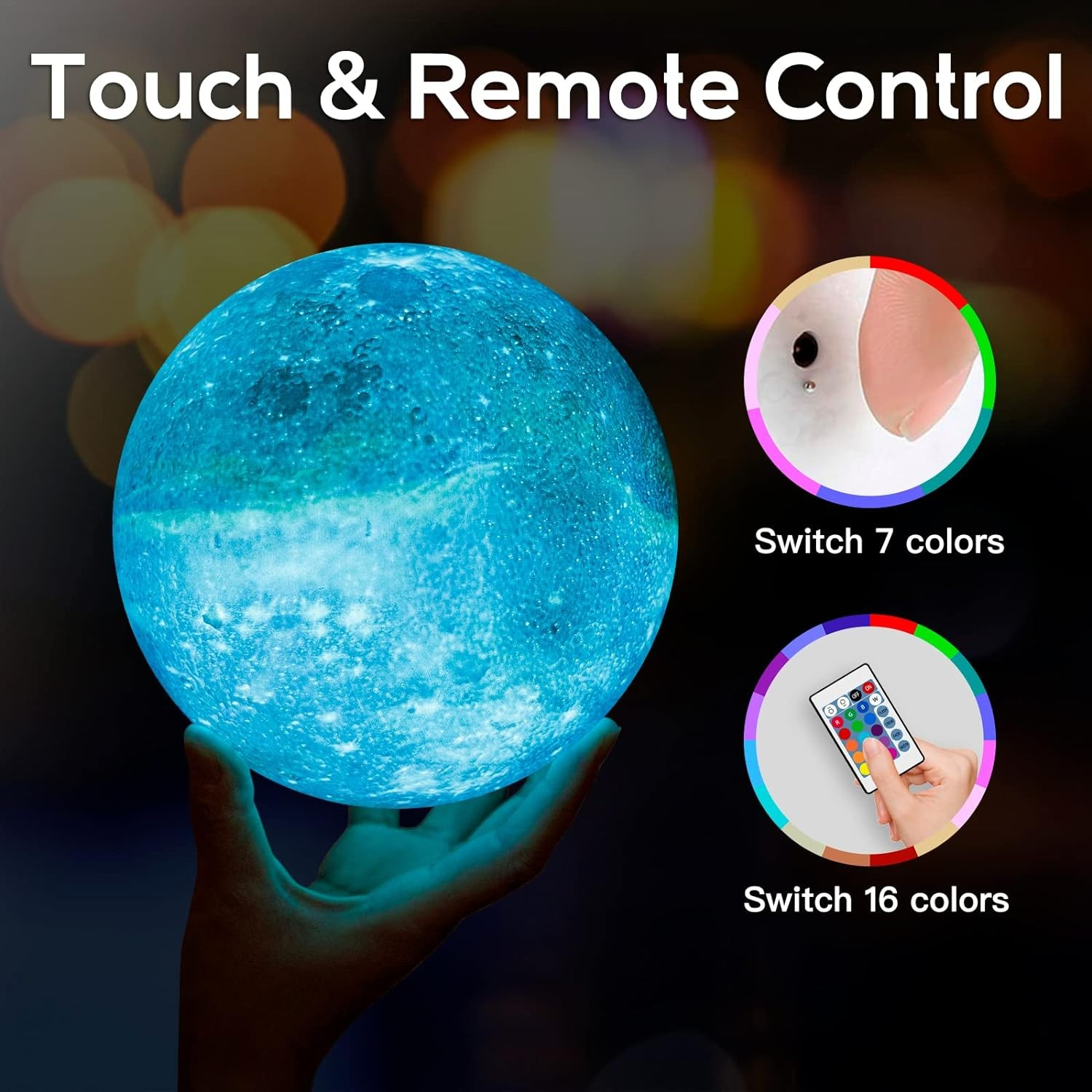 (Ø10cm) 3D LED Mond Lampe Nachtlicht USB Deko Beleuchtung mit Touch inkl. Fernbedienung - Weiss