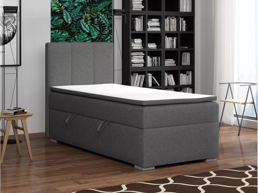 LIT SIMPLE avec tiroir de rangement et surmatelas, côté gauche Monaco Mini 90x200 cm, Lux 06 (Gris)