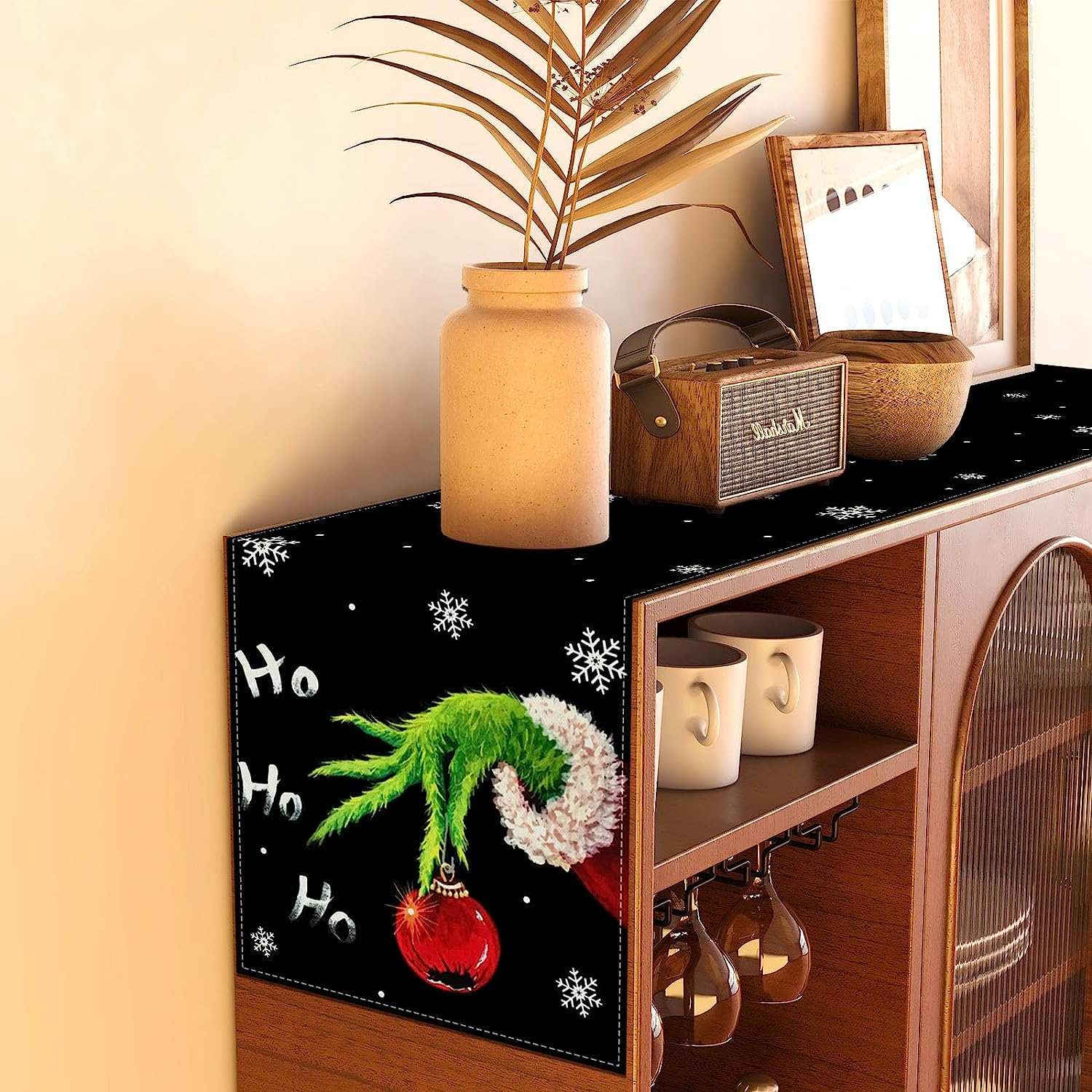 (183x34cm) Weihnachts Tischläufer Christmas Tischtuch Home Deko - Grüner Bösewicht Hand