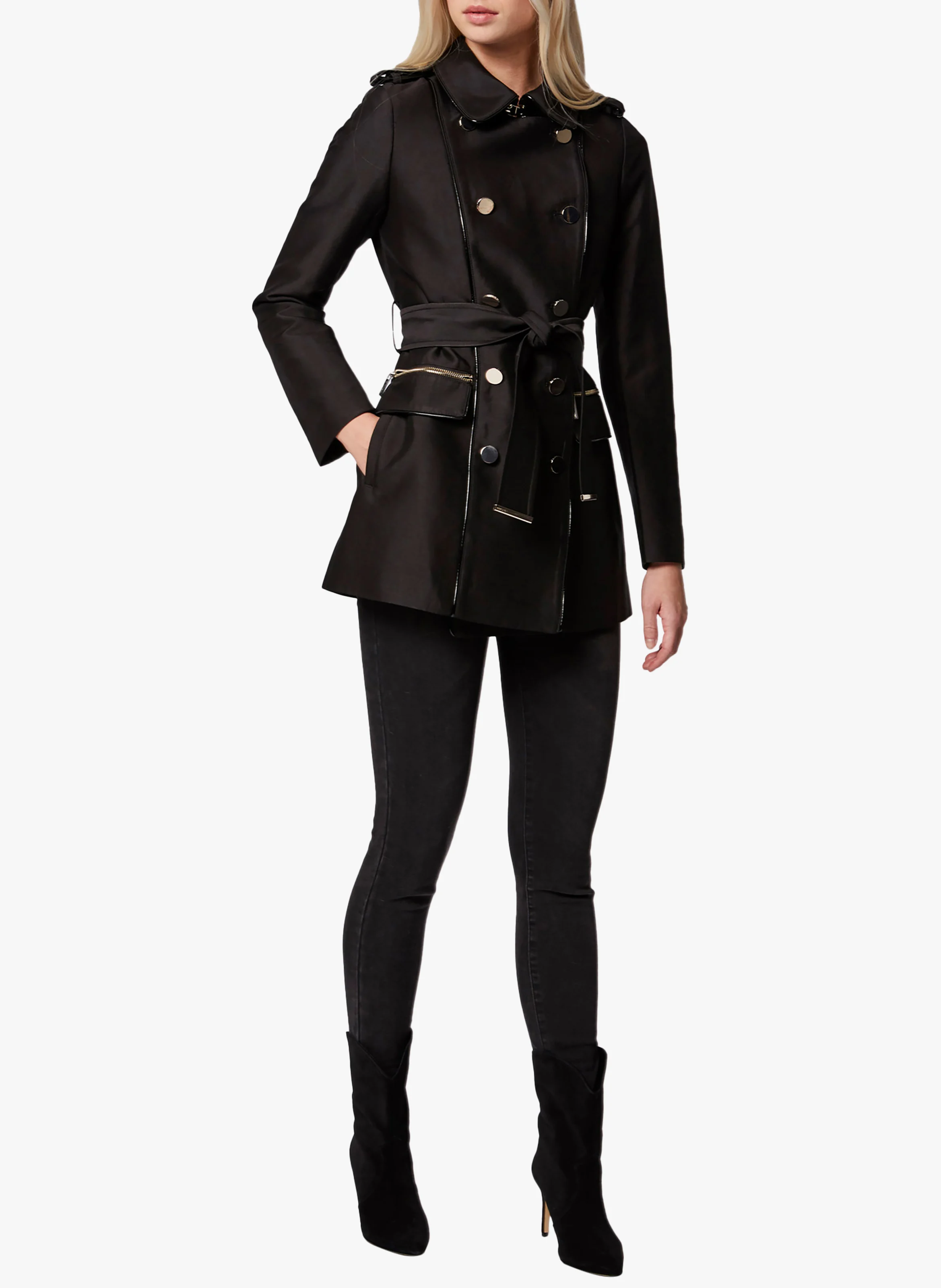 GAZELLE - Trench col classique ceinturé | Noir