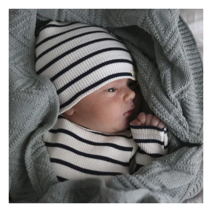 Minimalisma Bonnet Rayé en Soie Bambi | Bleu marine
