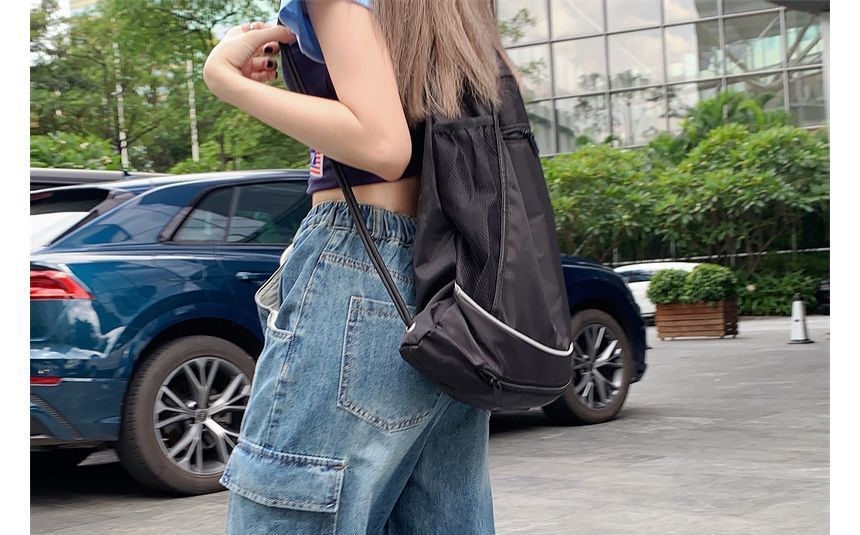 Doromynn - Hoge taille, effen baggy cargojeans met trekkoord