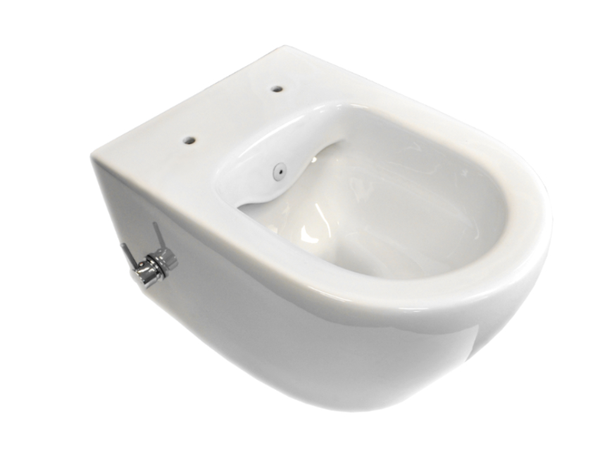 Sanicare Rondo randloos toilet wit glans met bidetsproeier- en kraan en softclose zitting