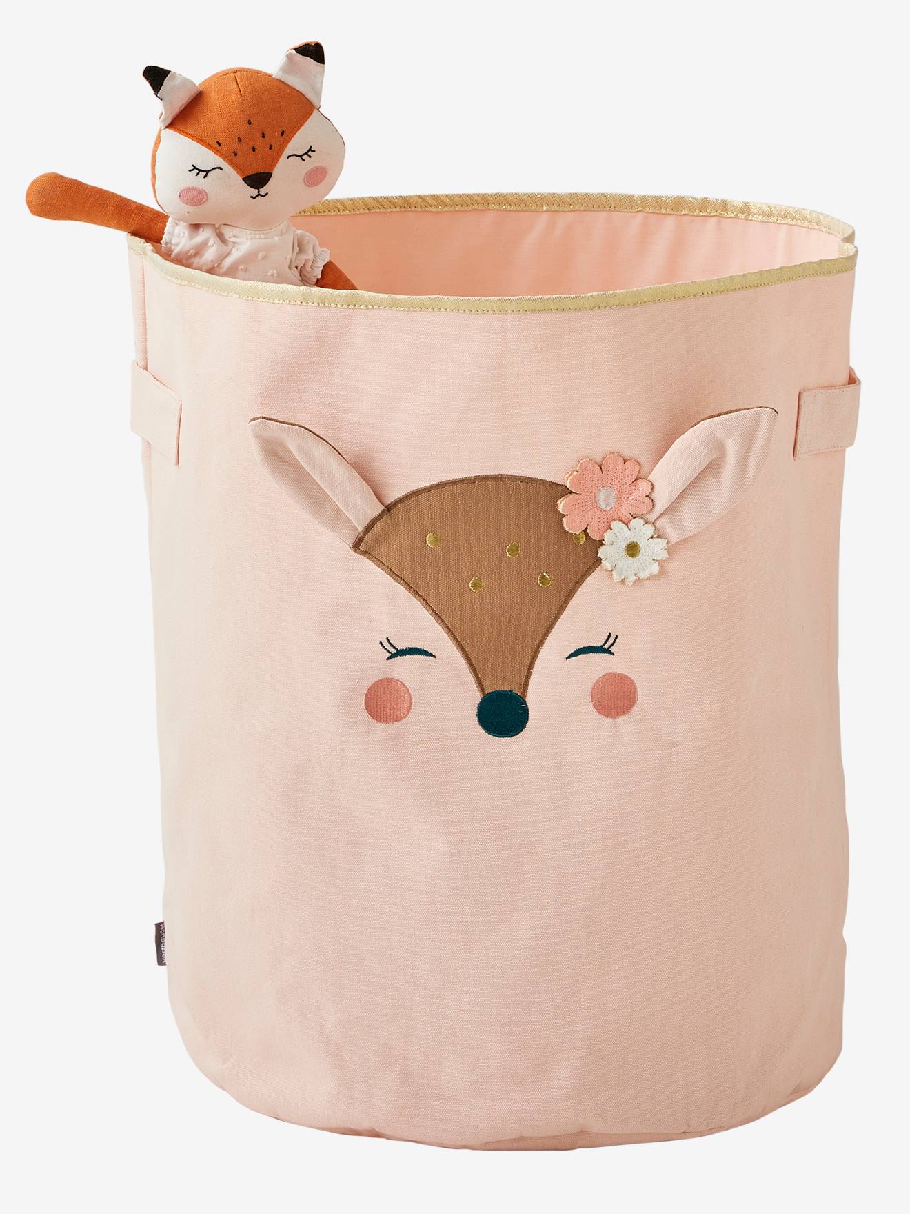 Cesto de armazenamento XL Biche rosa médio liso com motivos