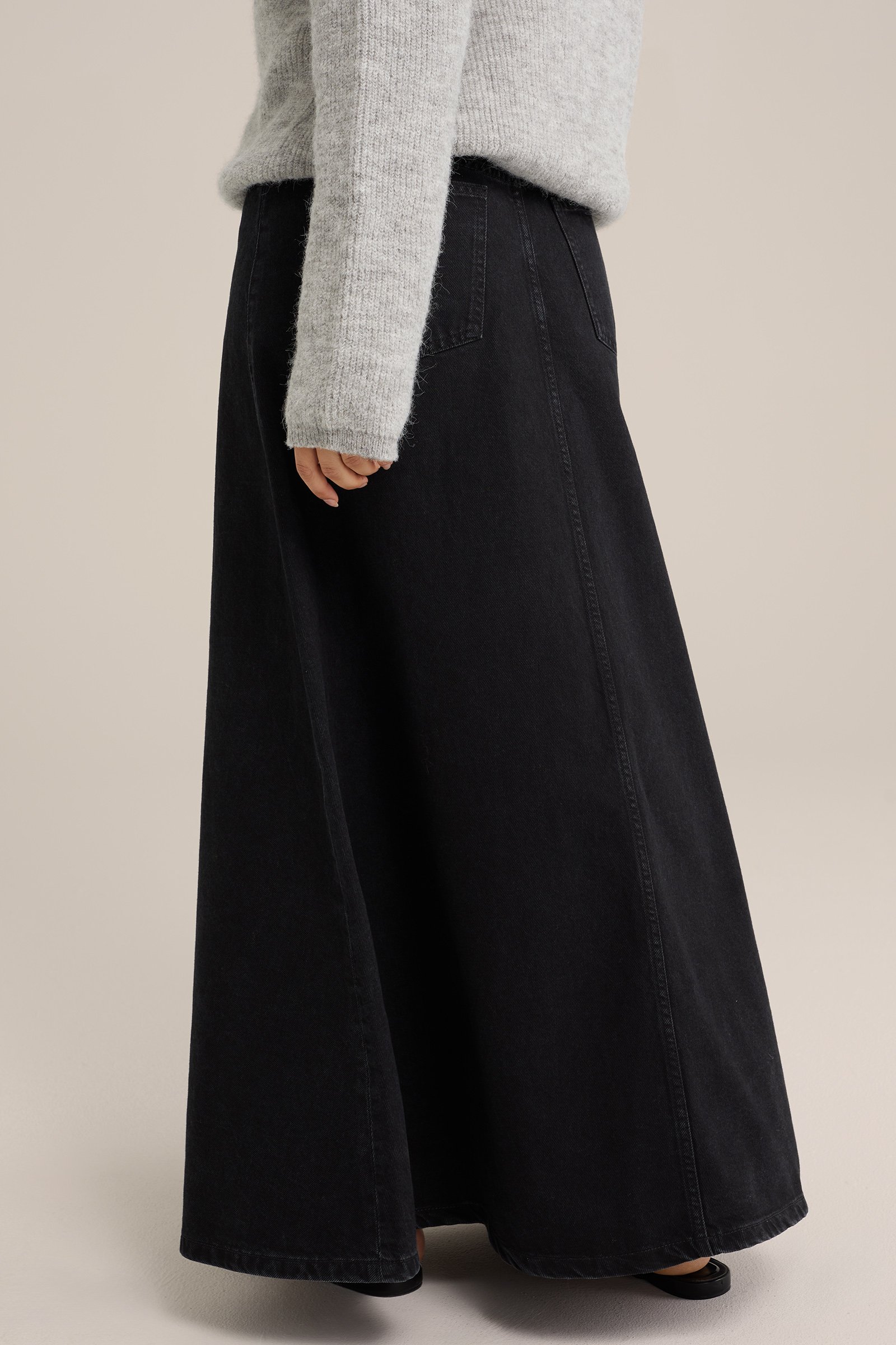 denim maxi-rok WE Fashion Zwart