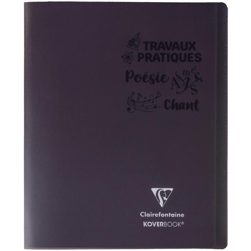 Cahier Travaux Pratiques piqué Koverbook 17x22cm 64 pages grands carreaux + uni 90 g couverture polypropylène transparent - Assortis